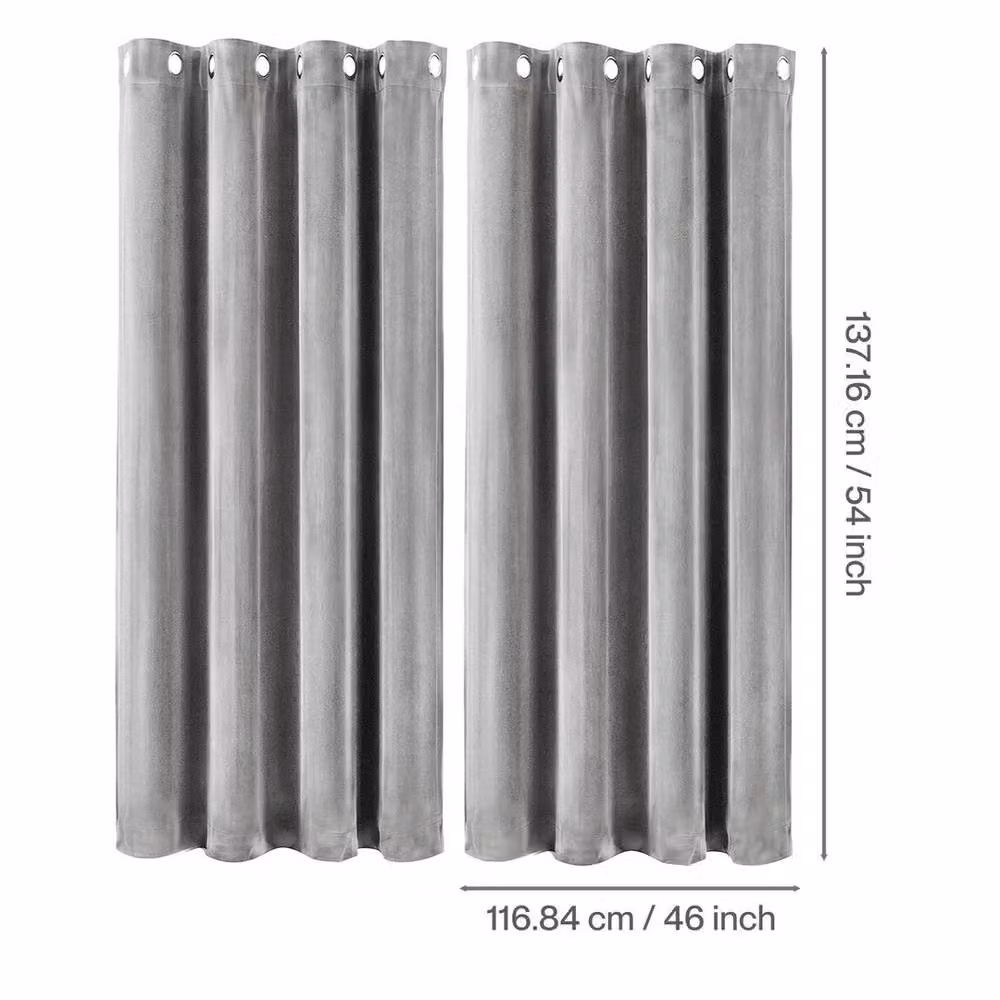 KORVIXA Grey Velvet Thermal Blackout Curtains with Eyelets, Width: 100 cm – 2