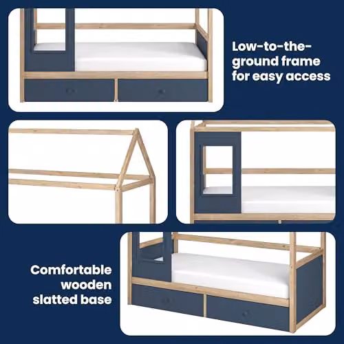 Flair Furnishings Kids House Bed Frame with Storage Drawers in Midnight Blue – 4