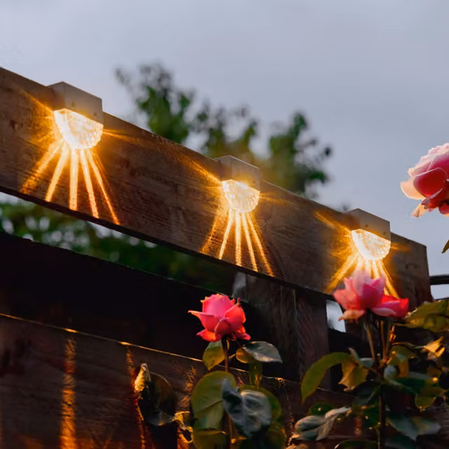 Garden Mile 4 Piece Black Solar Fence Lights with Warm White Downlight Effect
