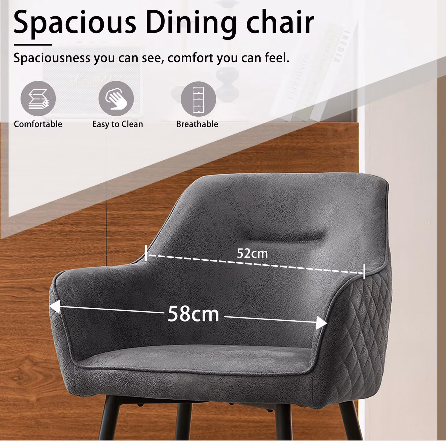 SONARA Set of 6 Grey Faux Suede Dining Chairs with X-Cross Metal Legs – 5