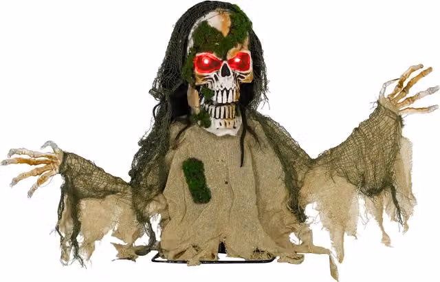 Outsunny Halloween Animated Half-Body Skeleton with Glowing LED Eyes, Multicolour Tabletop Decoration