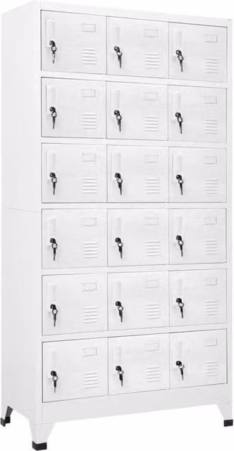 Berkfield Home Metal Locker Cabinet with 18 Compartments and Hinged Doors, Grey, W/D/H: 90 x 40 x 180 cm