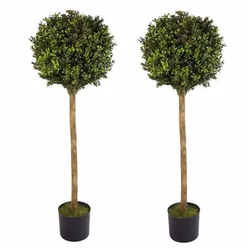 Leaf Pair of Artificial Green Buxus Ball Topiary Trees, Height: 120 cm, Width: 35 cm, Depth: 35 cm