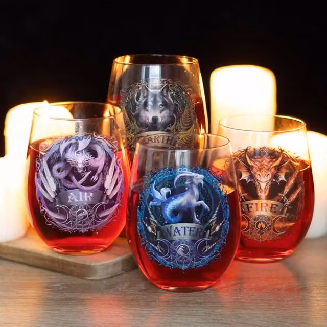KDMK Set of 4 Multicolor Elemental Stemless Wine Glasses, 500 ml