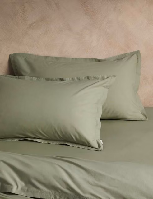 M&S x Fired Earth 2 Pack Washed Cotton Oxford Pillowcases in Weald Green