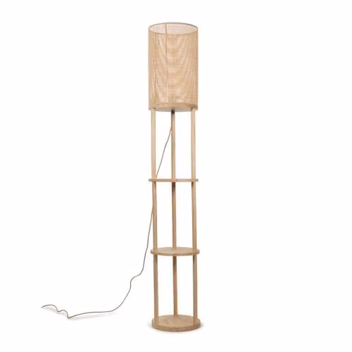 ValueLights 3 Tier Natural Wood Floor Lamp with Bamboo Shade and 4W LED E27 Warm White Bulb – 1