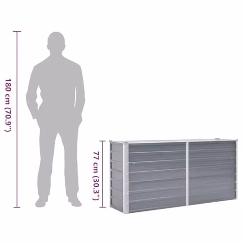 vidaXL Grey Galvanised Steel Raised Bed for Vegetable and Herb Gardens W: 160 cm, D: 40 cm, H: 77 cm – 2