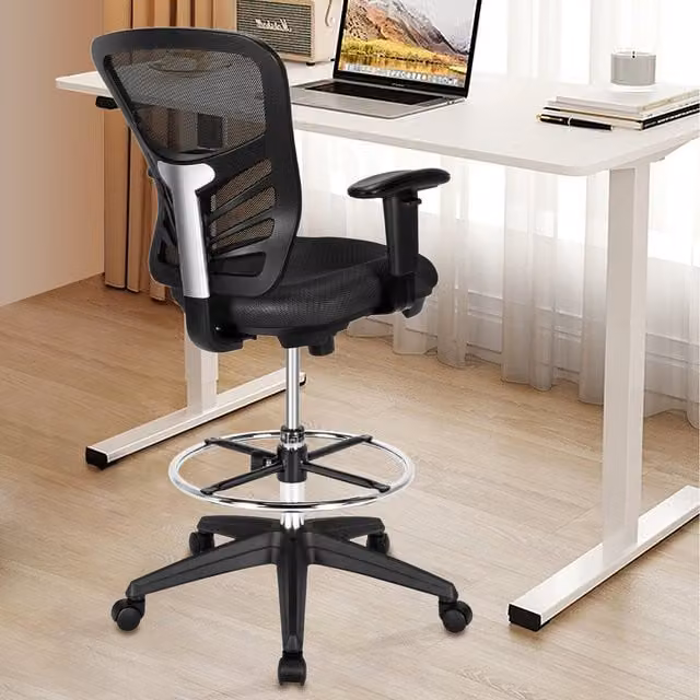 Costway Black Mesh Drafting Chair with Footrest and Height Adjustment