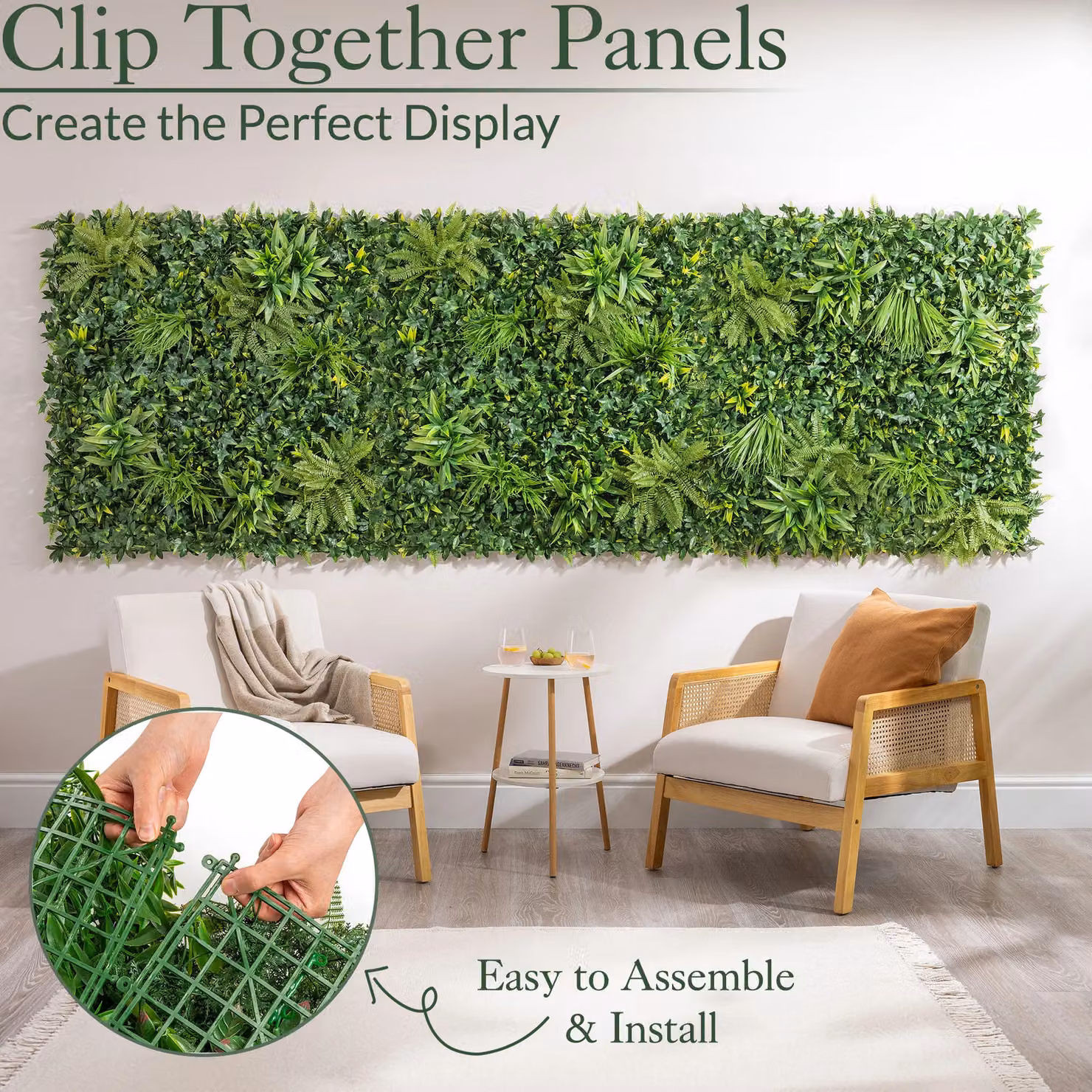 Christow Artificial Evergreen Living Wall Panels, Green, 4 x 50 x 50 cm – 5