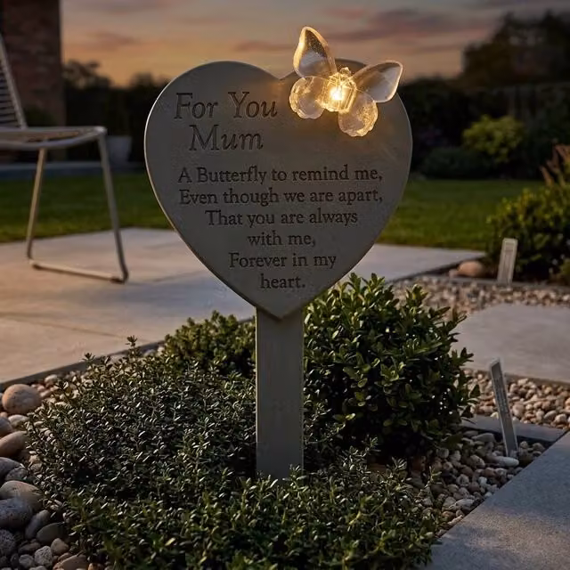 Garden Greatness Memorial Solar Light Up Heart Plaque for Mum in Grey and Multicolour, W/D/H: 22.5 x 12.0 x 6.5 cm