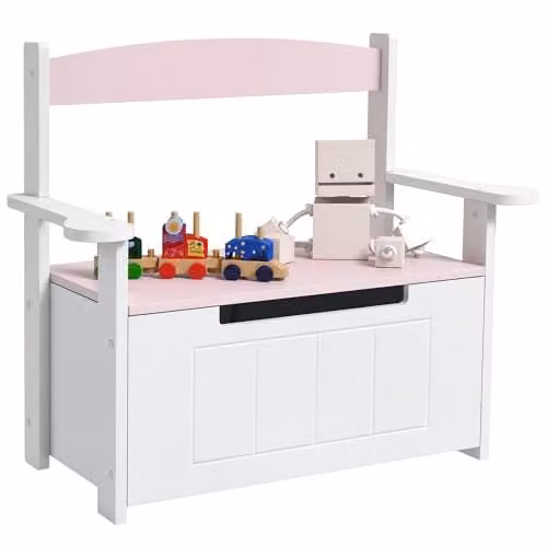 AIYAPLAY 2 in 1 Kids Toy Box and Storage Bench with Soft Close Lid, Pink
