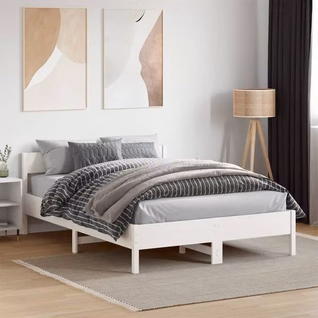 Berkfield Home White Solid Wood Pine Bed Frame W/D/H: 140 x 190 cm – 1