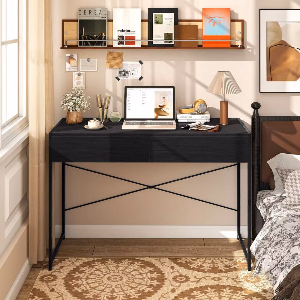 Costway Modern Black Computer Desk with Metal X-Frame and Rectangular Top – 6