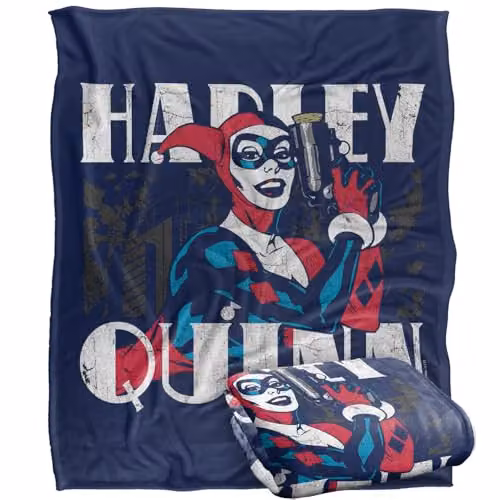 Warner Bros. Batman and Harley Quinn Super Soft Fleece Throw Blanket, Multicolour, W: 152.4 cm x D: 127 cm x H: 1.0 cm