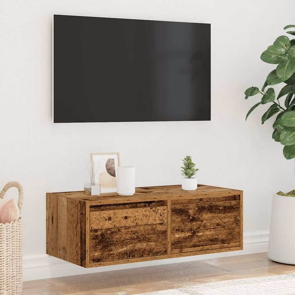 Berkfield Home TV Cabinet with LED Lights in Old Wood Brown, W: 75 cm, D: 35.5 cm, H: 25 cm – 1