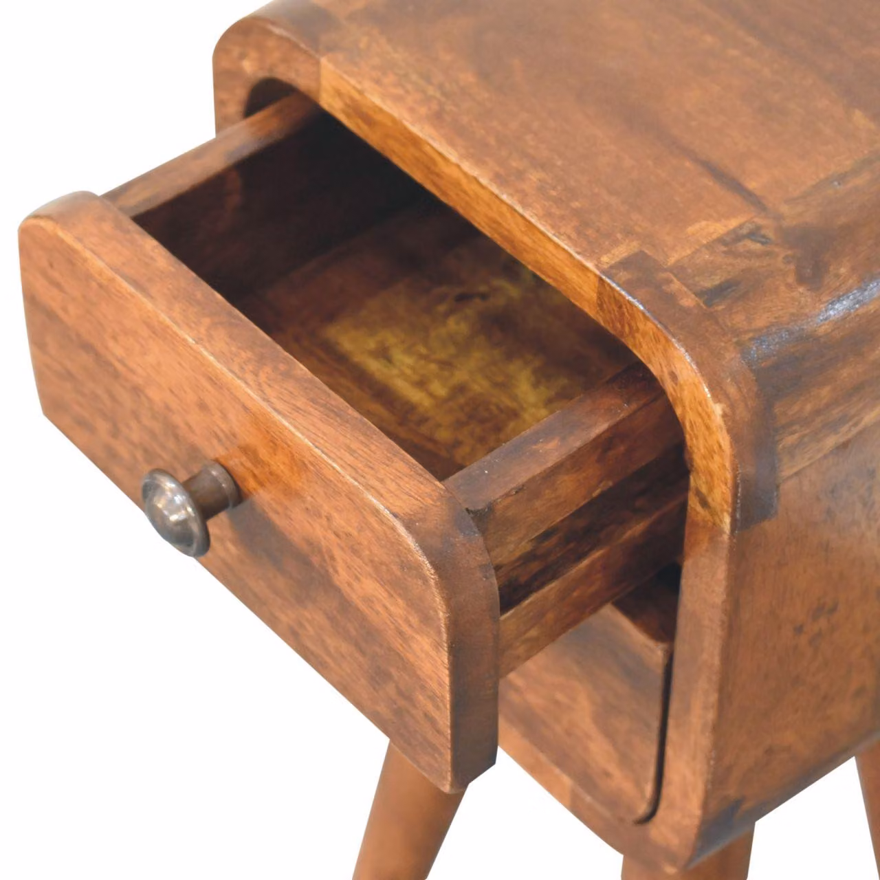 Aosom UK Solid Mango Wood Mini Curved Bedside Cabinet with 2 Drawers and Nordic Legs, Brown, W/D/H: 20 x 20 x 40 cm – 3