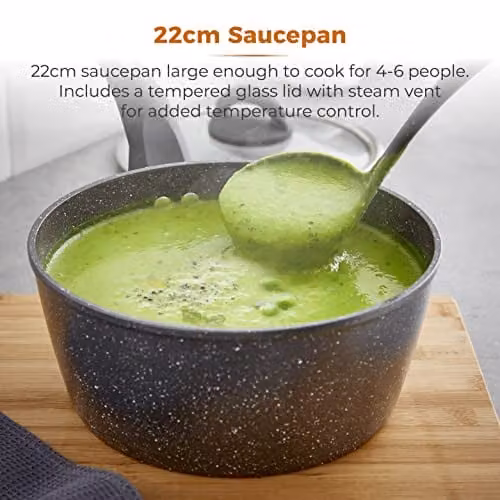 Tower Cerastone Saucepan with Ceramic Coating, Grey, Diameter: 22 cm – 3