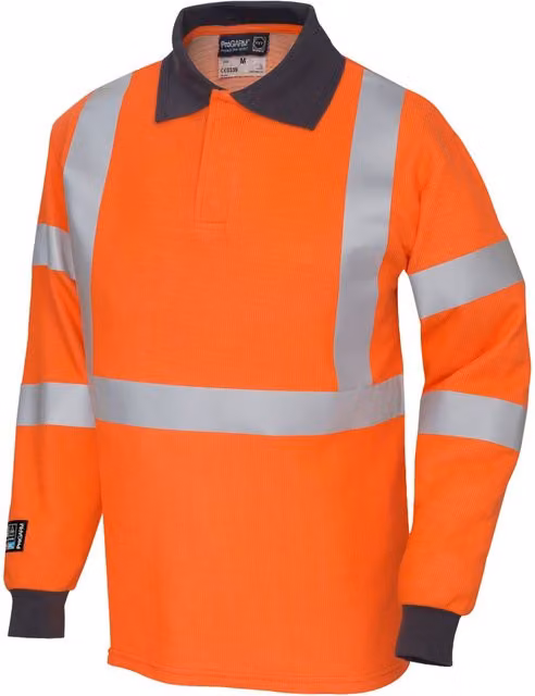 Pegdev Men's Long Sleeve FR Arc Hi-Vis Polo Shirt in Orange, Size: XXL