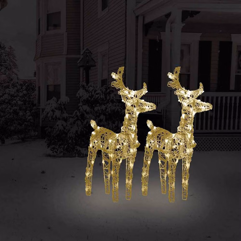 Berkfield Home Beautiful Christmas Reindeer Set of 2, Warm White 80 LEDs, Acrylic – 2