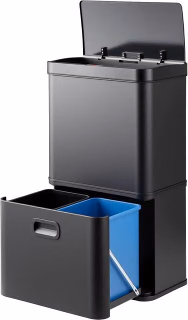 Costway 56L Stainless Steel Motion Sensor Trash Can with Soft Close and Fingerprint Proof Finish in Black – 1