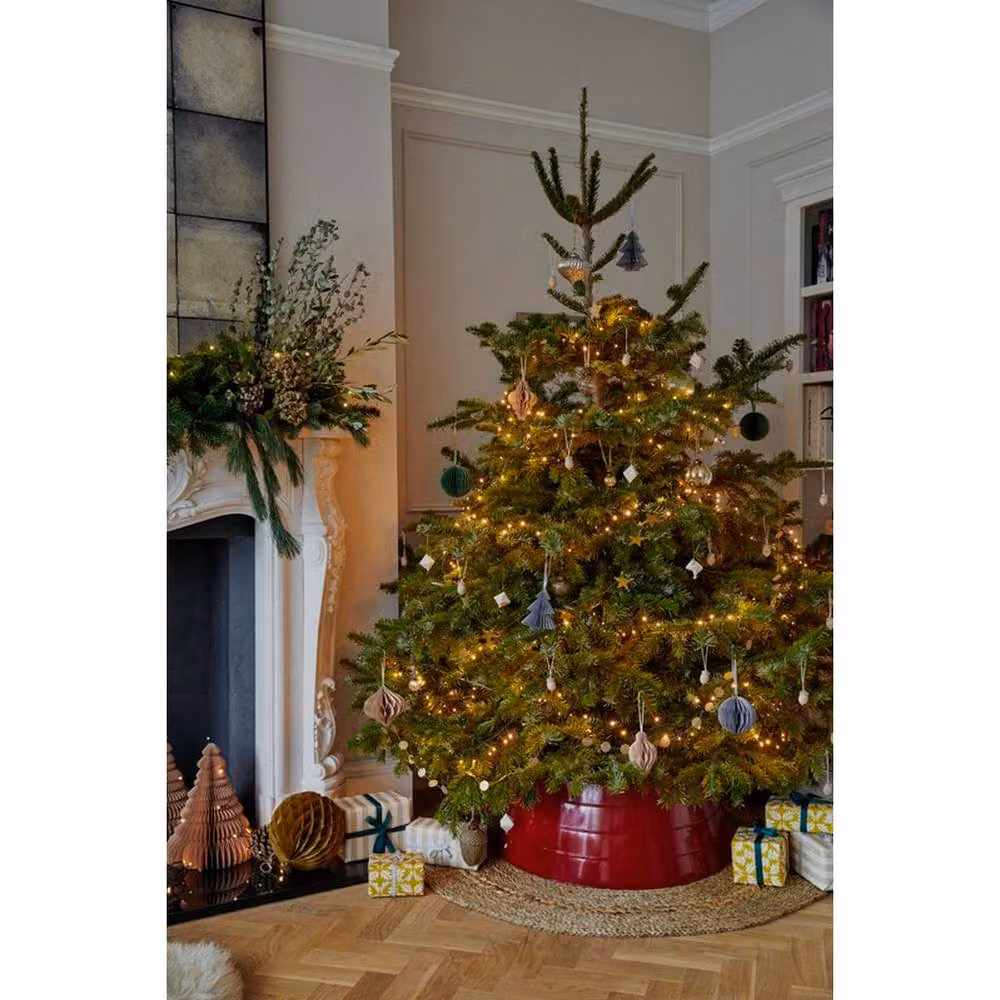 Lemon Pavilion Furniture and Decor Red Metal Tabletop Christmas Tree Skirt, W67 x D67 x H26 cm – 3