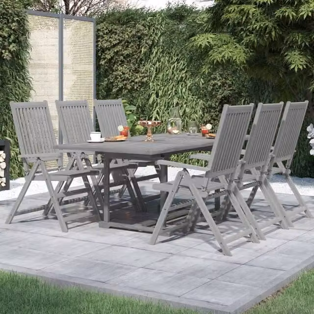 Berkfield Home 7 Piece Extendable Garden Dining Set in Grey Oiled Acacia Wood