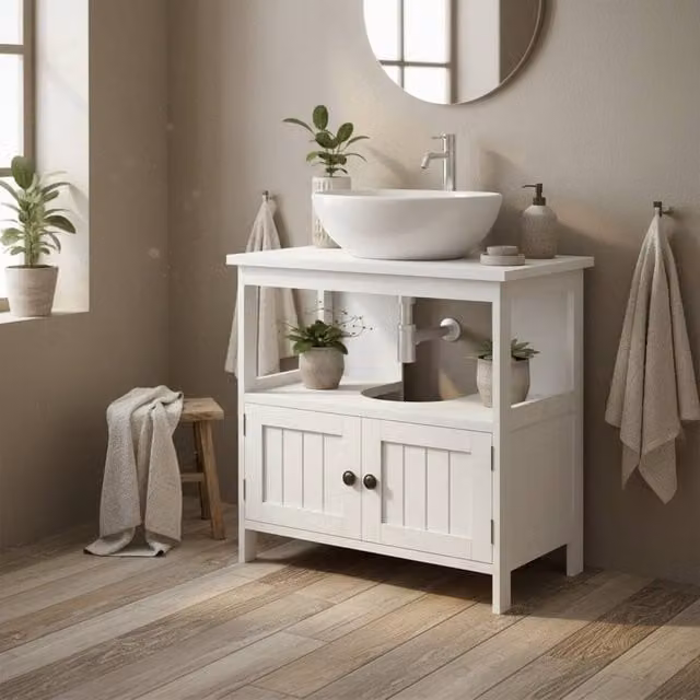 Wyld Haus Dalaco White Pedestal Sink Storage Cabinet with Soft Close Double Doors – 1
