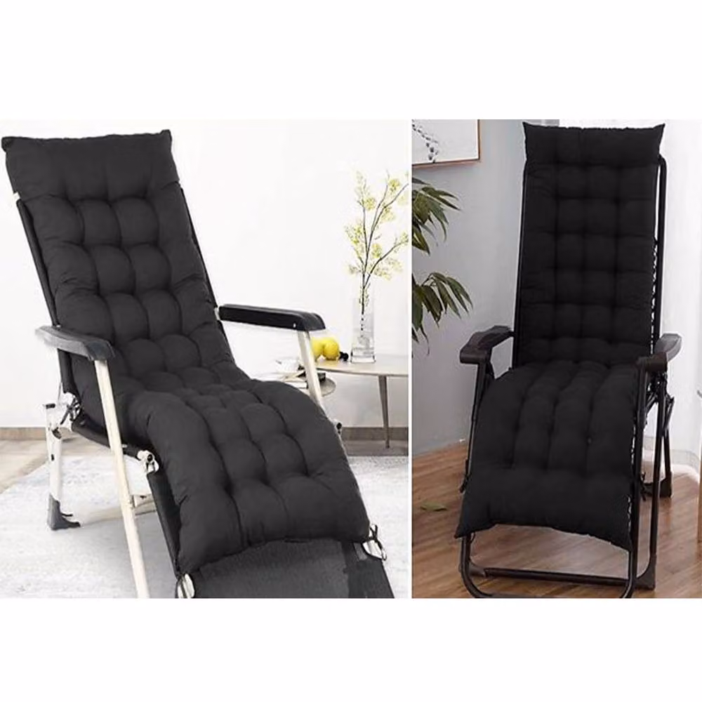 Lishetimig Pack of 2 Black Sun Lounger Cushion Pads for Garden Recliner Chairs – 2