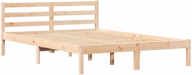 Berkfield Home Solid Wood Pine Bed Frame with Headboard in Beige, W: 160 cm, L: 210 cm