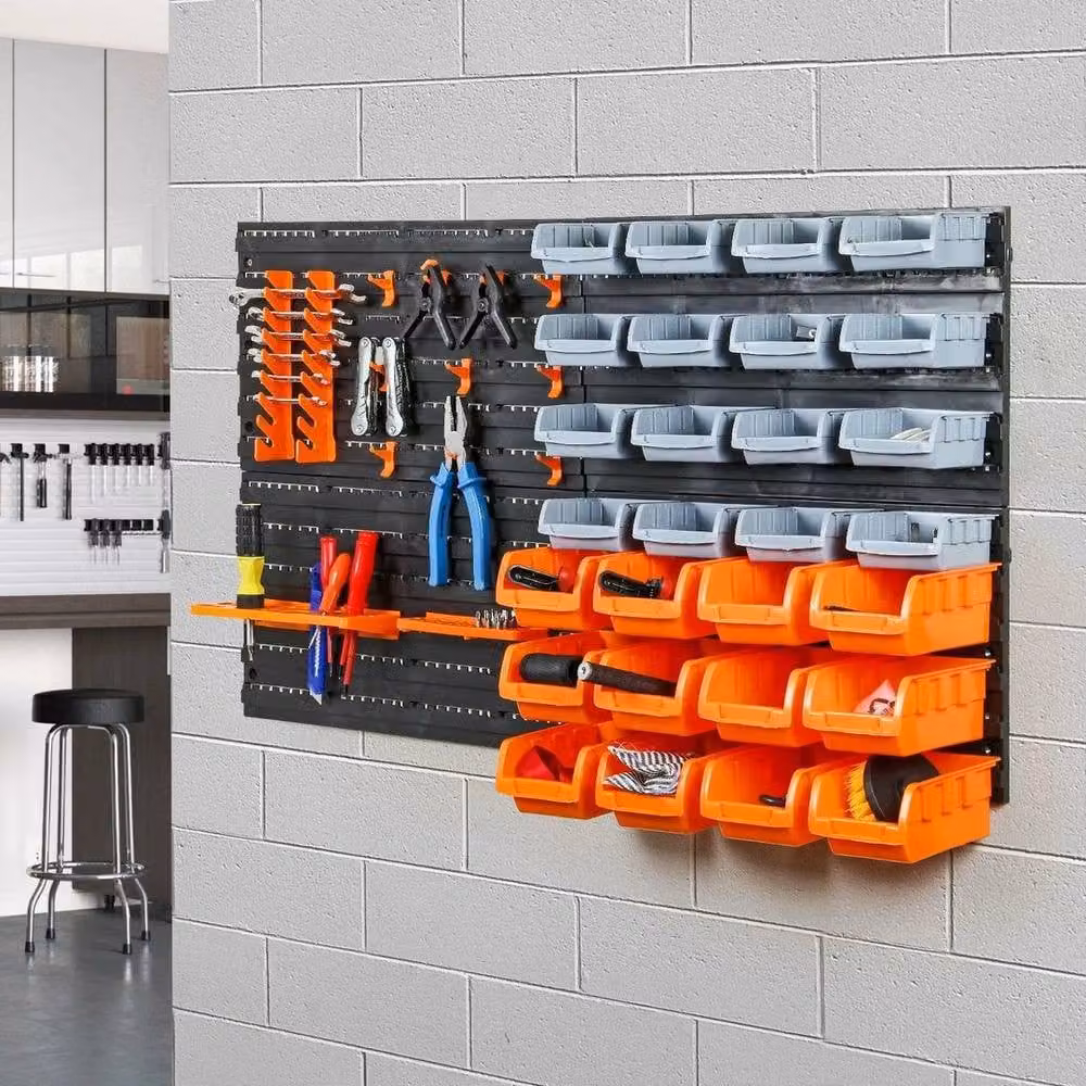 FLAVORA 44pc Wall Mounted Garage Storage Bin and Workshop Set in Black – 2