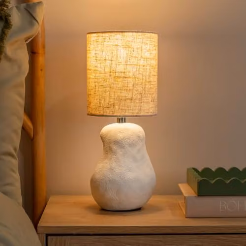 ValueLights Mae White Abstract Sandblast Ceramic Table Lamp with Natural Linen Shade – 3