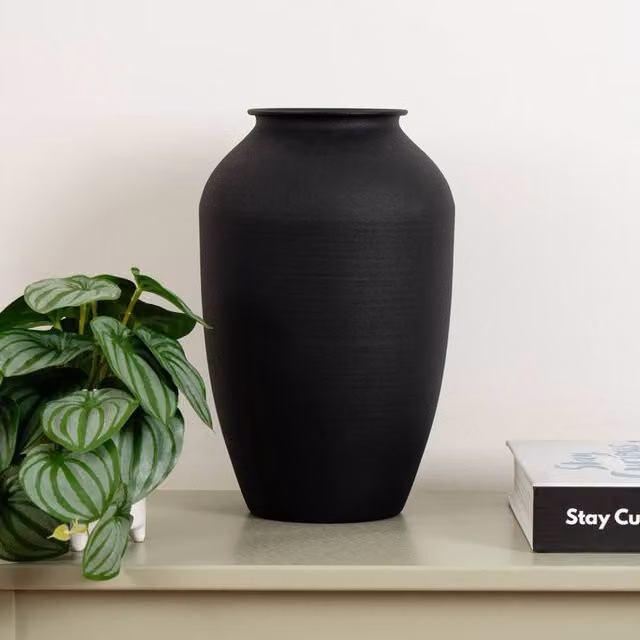 Scottish Everlastings Ltd Modern Black Ceramic Tabletop Vase, Height: 26 cm