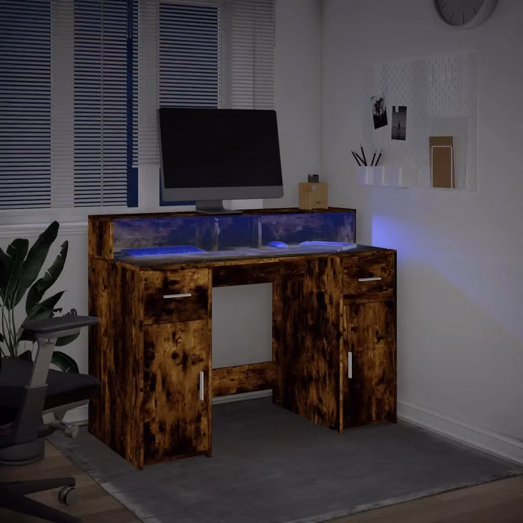 Berkfield Home Gaming Desk with LED Lights in Smoked Oak Brown, W/D/H: 120 x 55 x 91 cm – 5