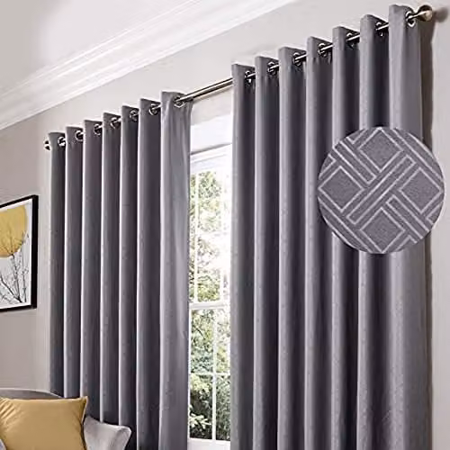 Alan Symonds Diamond Blackout Eyelet Curtains in Silver, W: 168 cm, H: 229 cm