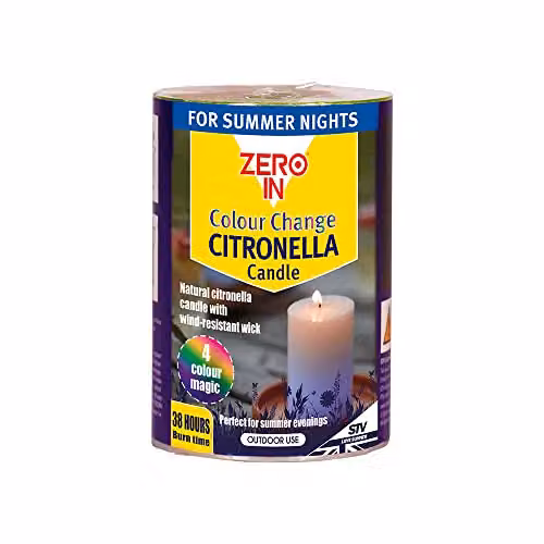 Zero In Citronella Colour-Change Pillar Candle in Green and Multicolour for Mosquito Repellent