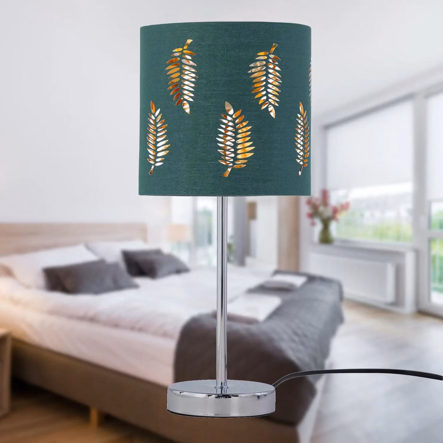 First Choice Lighting Set of 2 Chrome Touch Operated Table Lamps with Green Fabric Shades – 4
