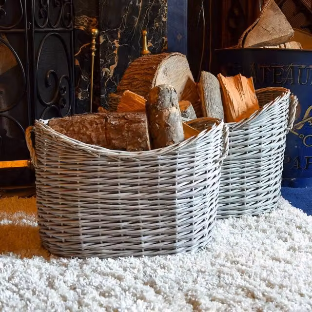 Madison & Mayfair Oval Scoop Log Basket in Grey, W/D/H: 40 x 35 x 62.5 cm – 2