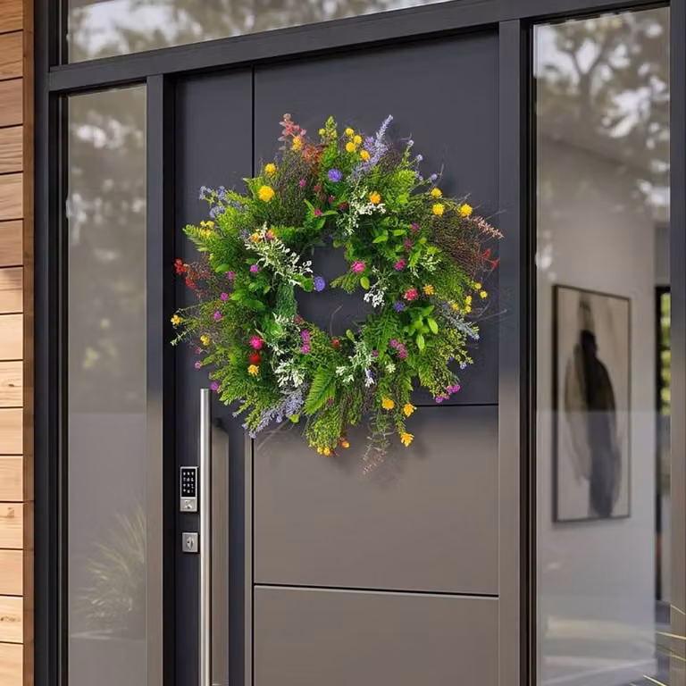 YnysTec Spring Large Multicolour Artificial Flower Wreath and Wall Garland in Green