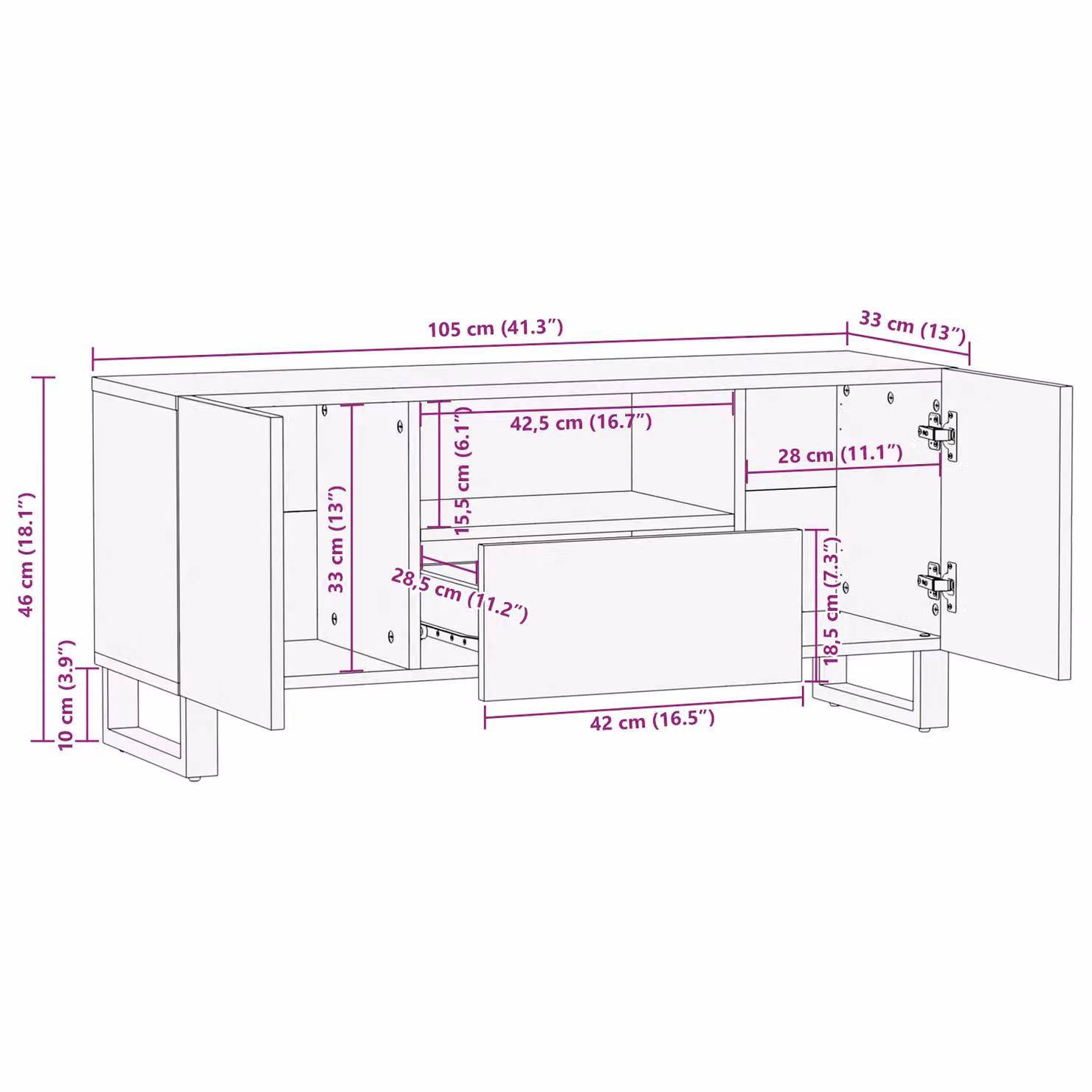 Berkfield Home Modern TV Cabinet in Brown Solid Mango Wood, W: 105 cm, D: 46 cm, H: 33.5 cm – 7
