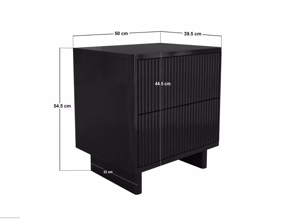 Solace+Co Velmor 2 Drawer Ribbed Bedside Table in Black, W/D/H: 39.5 x 39.5 x 54.5 cm – 4