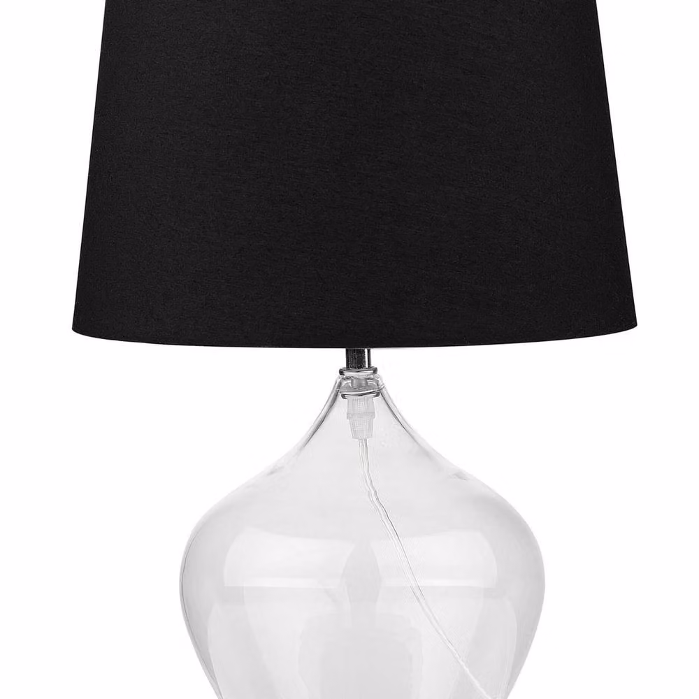 Wyld and Coco Modern Table Lamp with Transparent Glass Base and Black Fabric Drum Shade – 2