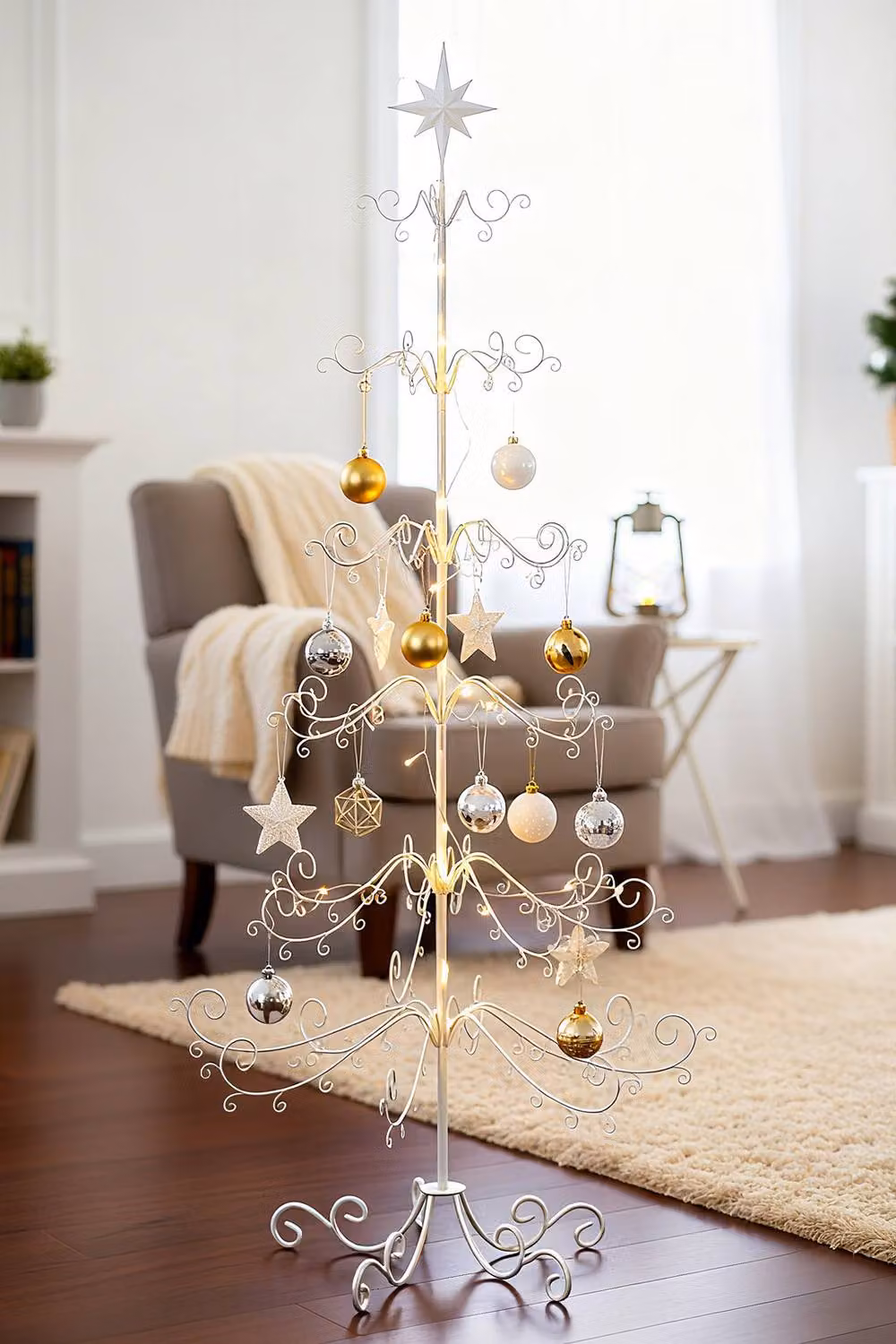 Living and Home White Metal Tabletop Christmas Tree Ornament Display Stand with Star Top – 2