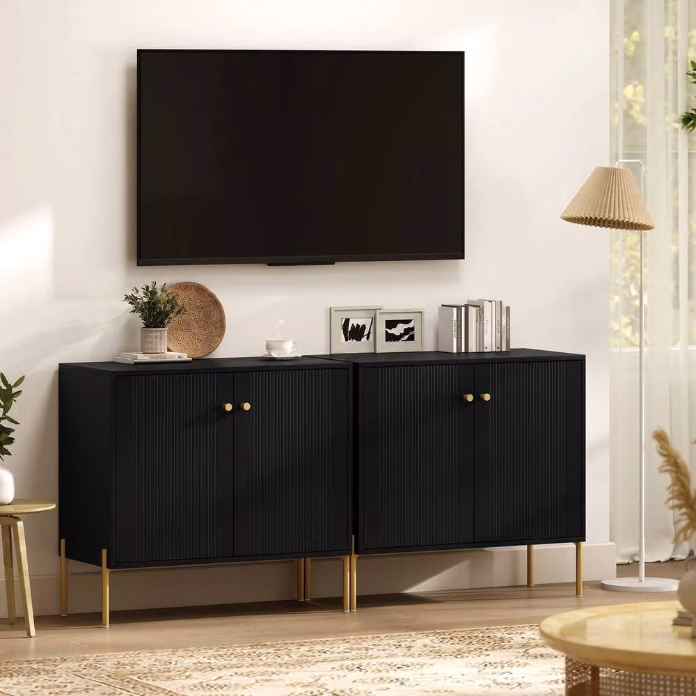 NESTLUNE Modern Sideboard Buffet Cabinet with Fluted Doors in Black – 4