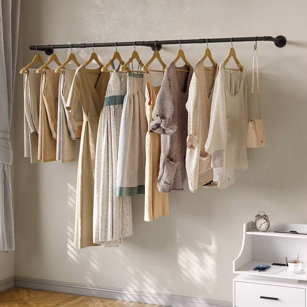Dprodo Wall Mounted Metal Clothes Rack in Matt Black, 184 cm – 2