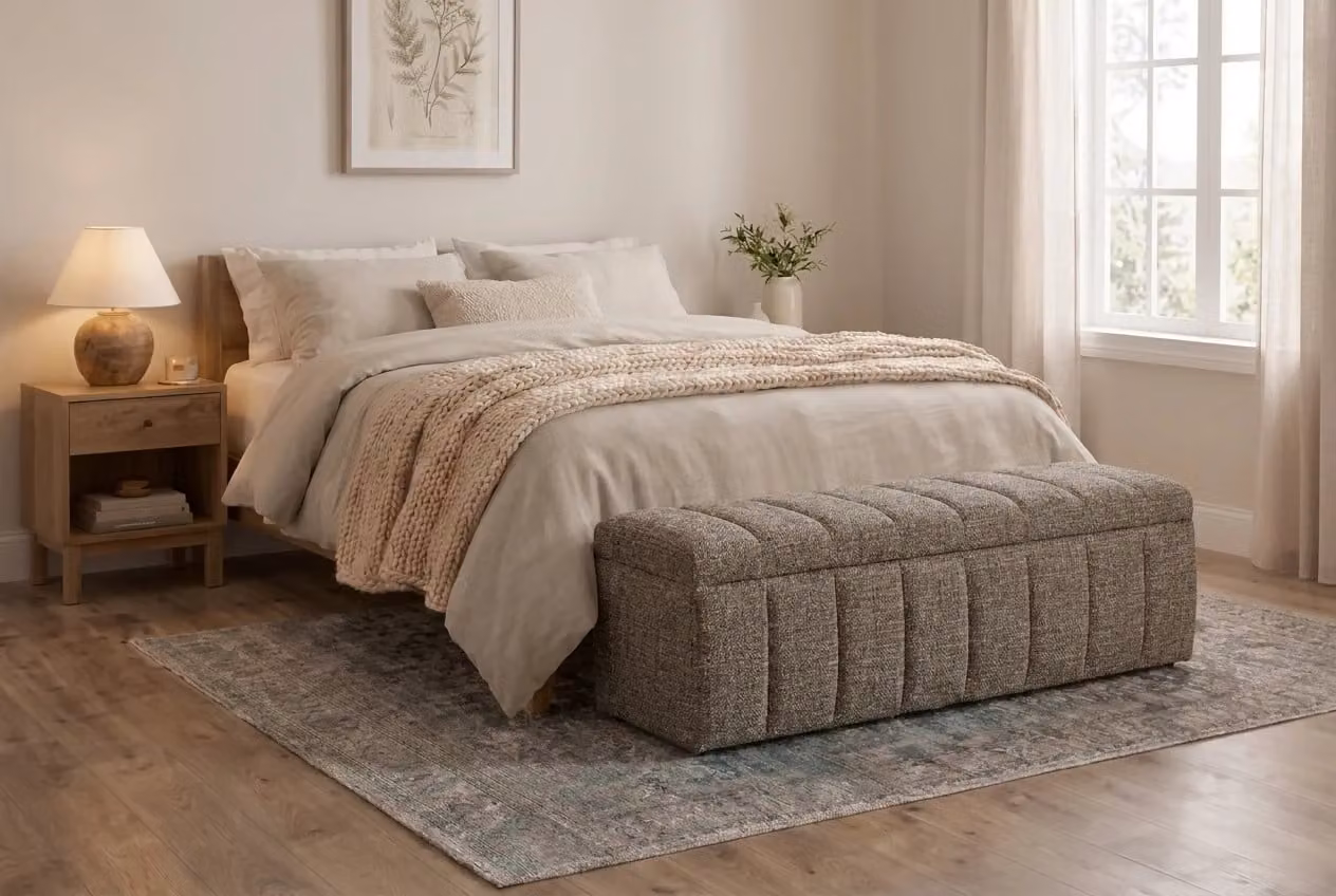 Araco Atelier Pebbles Velour Bench in Beige and Grey