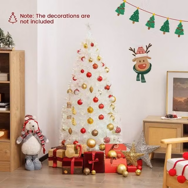 Costway 5ft Pre-Lit White Artificial Fiber Optic Christmas Tree with Multicolour Lights