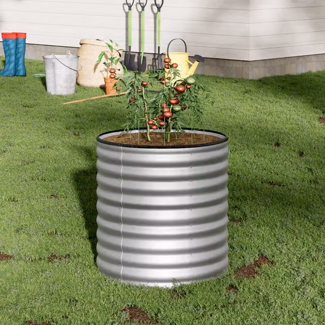Breeins Round Galvanised Steel Raised Garden Bed in Silver