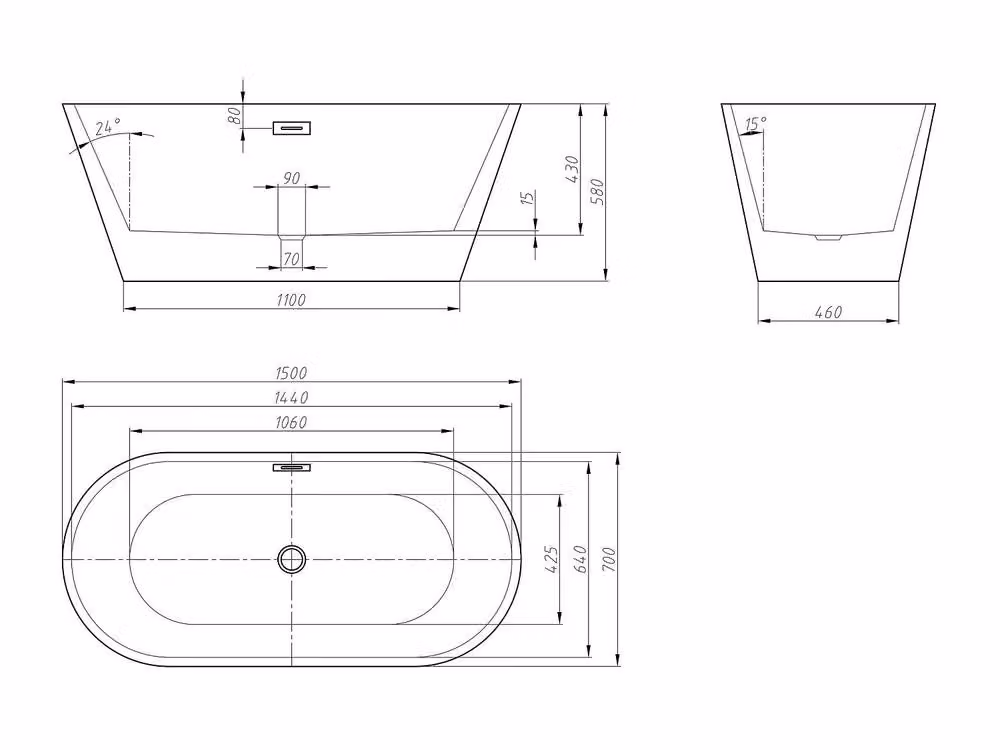Vente-unique Twiggy Designer Oval Island Bath in Black, W/D/H: 150 x 70 x 58 cm – 3