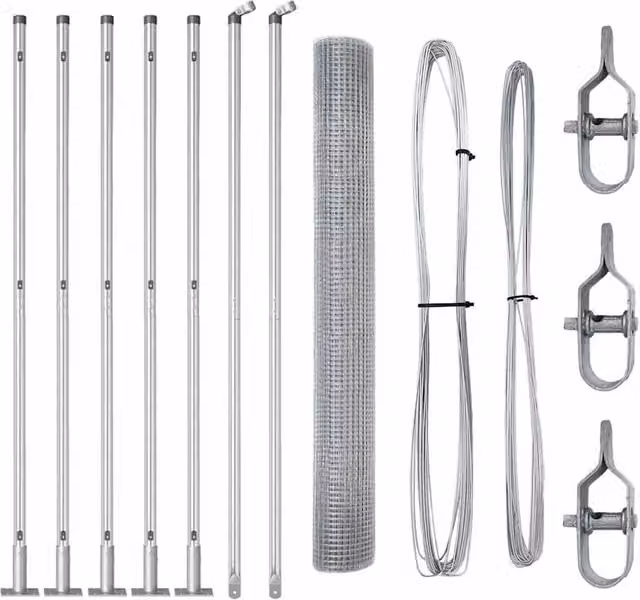 Berkfield Home Single-Bar Welded Wire Fence with 7 Flanged Posts, Galvanised Steel, Silver, W: 10 m, H: 0.8 m – 1