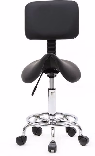 EONLION Black Synthetic Leather Saddle Stool with Backrest for Salon and Barber Use – 1